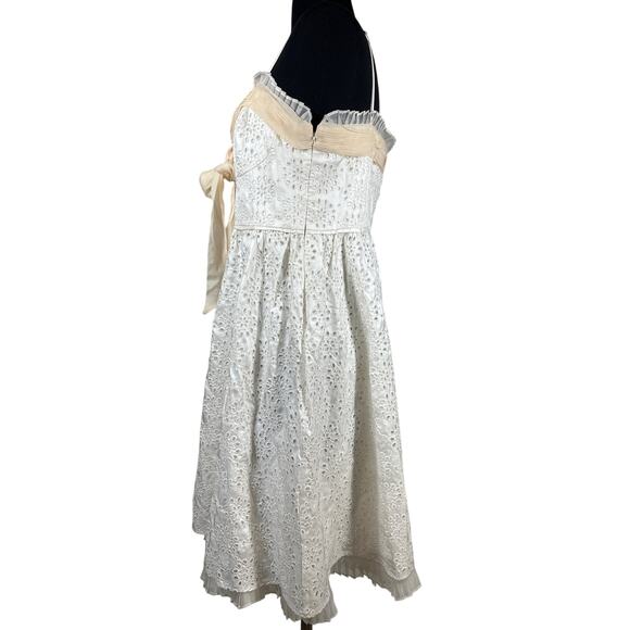 ECI New York 100% Silk Ivory Eyelet Ruffle Mini Spaghetti Strap Dress Size 10 - Picture 13 of 16